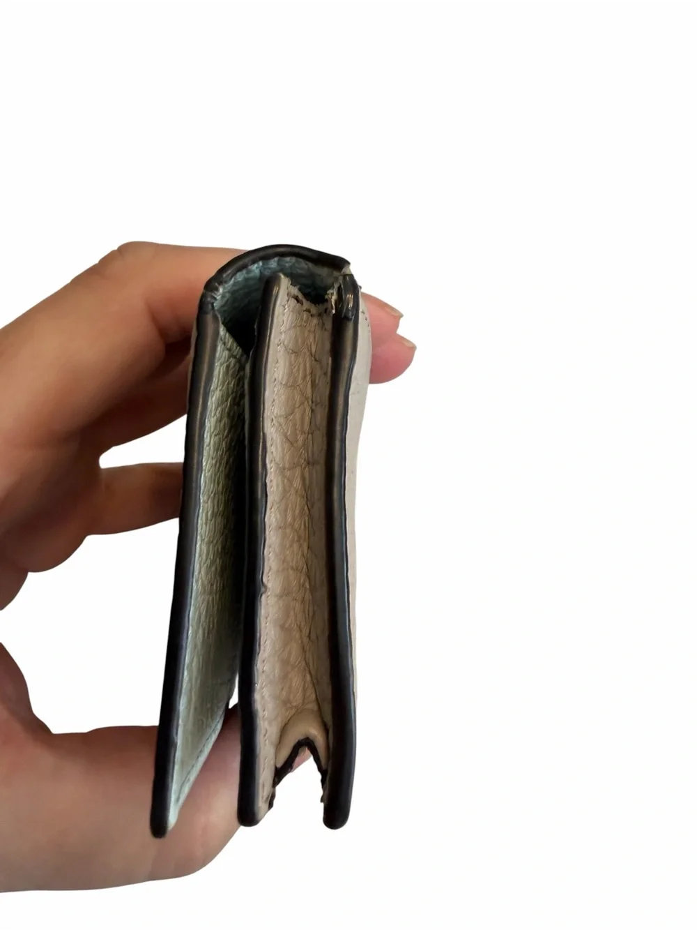 Fendi Pebbled Leather Card Wallet in Light Taupe